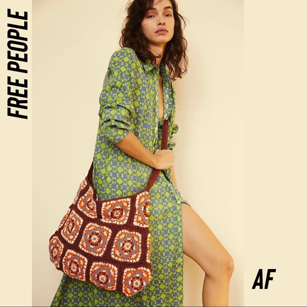 FREE PEOPLE CATCH ME CROCHET BAG NEW BROWN COMBO